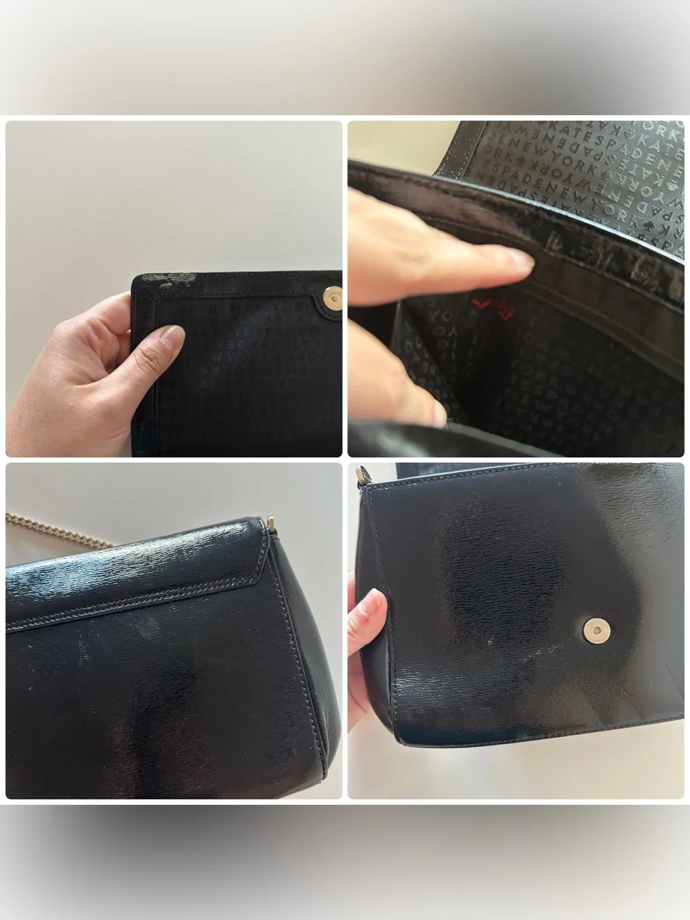 Kate Spade Y2K Laurel Way Greer Patent Black Leather Shoulder Bag Chain   Super